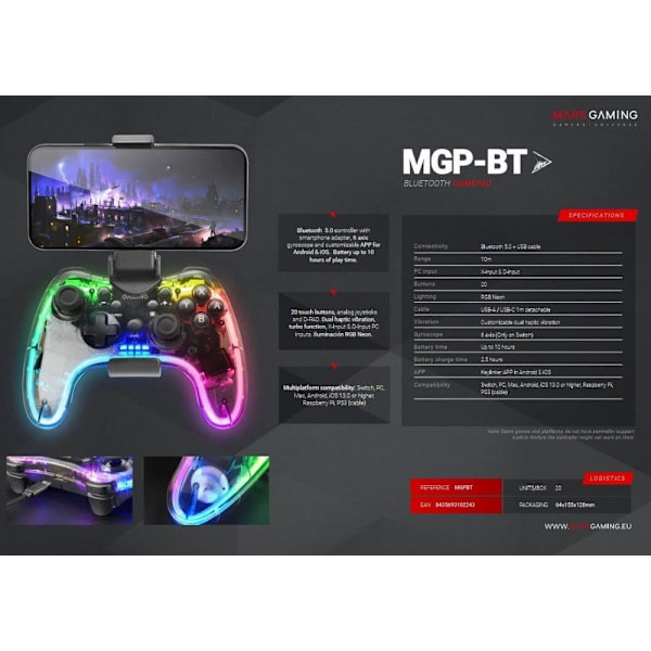 Mars Gaming MGP-BT Bluetooth Wireless game controller USB-C / X-input & D-input / Gyroscope