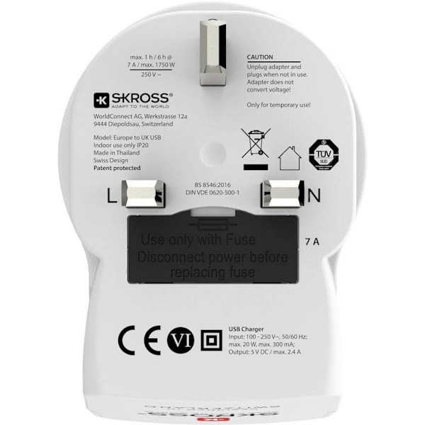 SKROSS 1500280 Adapter Mains socket 2 x USB incl. UK adapter