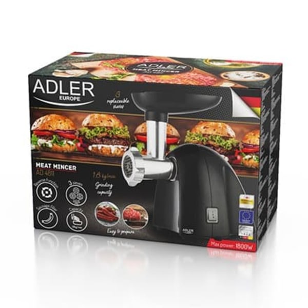 Adler | Meat mincer | AD 4811 | Black | 600 W | Number of speeds 1 | Throughput (kg/min) 1.8 | 3 replaceable sieves: 3mm for grinding poppies and prep