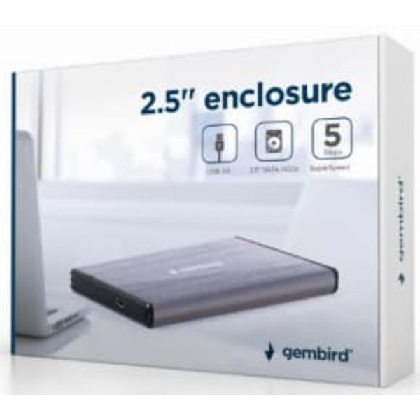Gembird Enclosure USB 3.0 2.5' Light Grey Lys grå