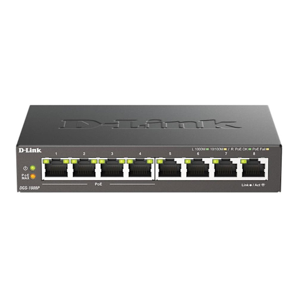 D-Link | 8-Port Gigabit PoE Switch (4xPoE) | DGS-1008P | Unmanaged | Desktop | Power supply type External Sort