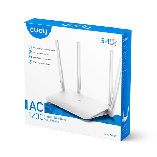Cudy WR1300 wireless router Gigabit Ethernet Dual-band (2.4 GHz / 5 GHz) White Hvid