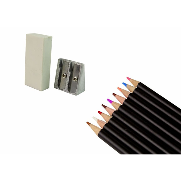 Set of crayons in a tube, sharpener, eraser, 74 pcs.