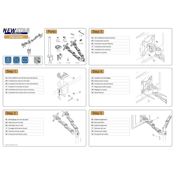Neomounts FPMA-D935D mounting kit - full-motion - for 2 LCD displays - silver
