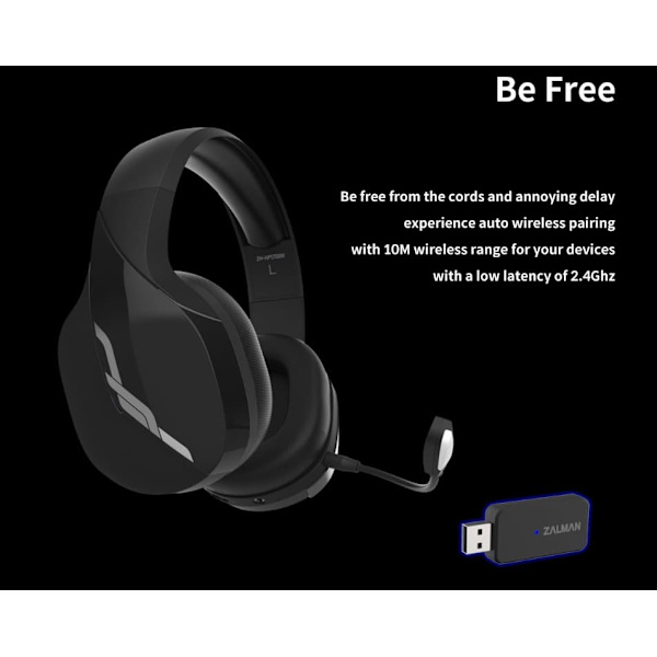 Zalman headset ZM-HPS700W / herní / náhlavní / bezdrátový / 50mm měniče / 3,5mm jack / černý