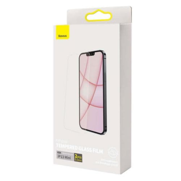 FOLIE STICLA  Baseus pentru Iphone 13 Mini, grosime 0.3mm, acoperire totala ecran, strat special anti-ulei si anti-amprenta, Tempered Glass, pachetul