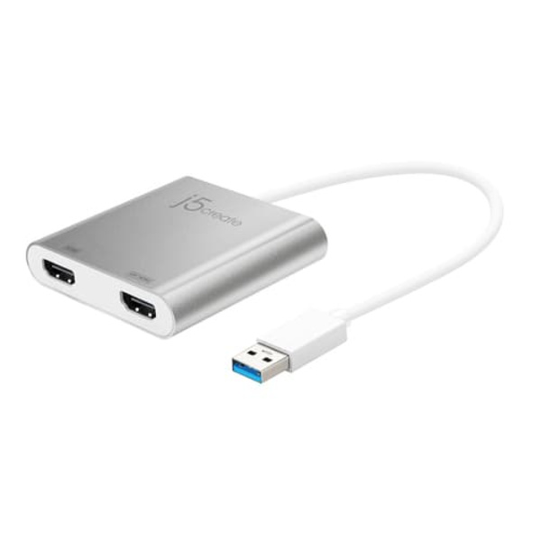 j5create USB 3.0 to Dual HDMI Multi-Monitor Adapter Sølv