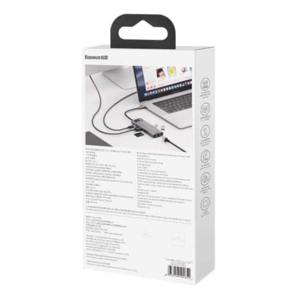 Baseus HUB Metal Gleam Series 8-in-1 Multifunctional (Type-C to PD/4K HD/USB3.0) Docking Station Gray (CAHUB-CV0G)