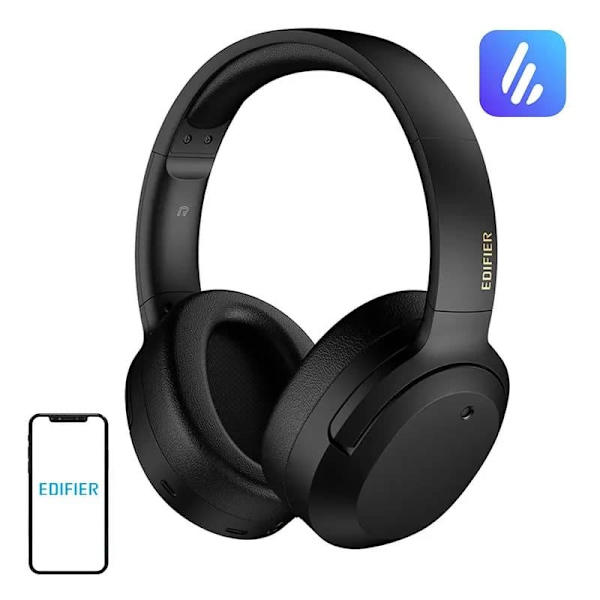 CASTI Edifier, wireless, cu fir, standard, utilizare multimedia, smartphone, microfon pe casca, conectare prin Bluetooth 5.2, USB-C, ANC, negru, "W820