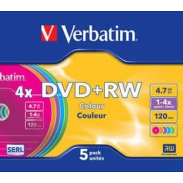Matricas DVD+RW Verbatim 4.7GB 4x Colour, 5 Pack Slim