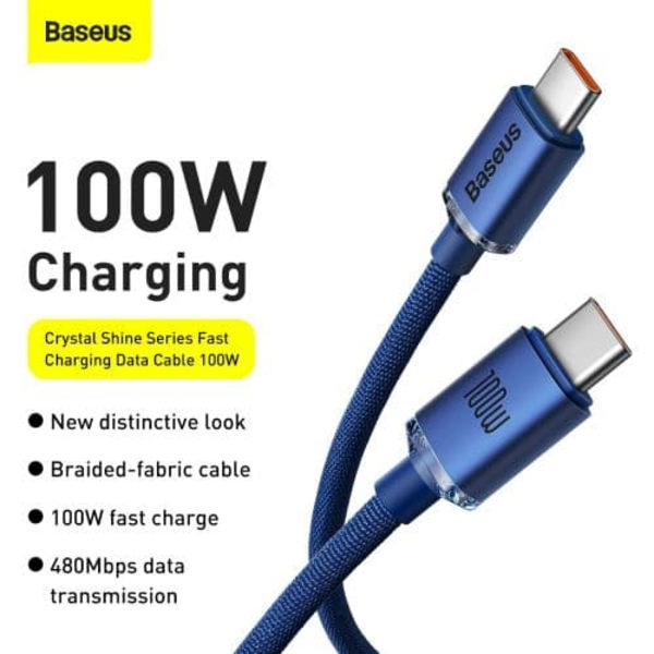 Baseus Type-C - Type-C Crystal Shine series fast charging data cable 100W 2m Blue (CAJY000703)