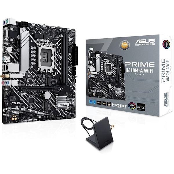 ASUS PRIME H610M-A WIFI | Asus | Processor family Intel H610 | Processor socket 1 x LGA1700 Socket | 2 DIMM slots - DDR5, non-ECC, unbuffered | Suppor