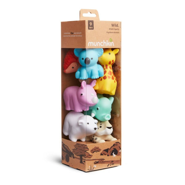 MUNCHKIN Bath Toy Scoop with, Wild Animal Bath Toy Squirts, 9m+, 8pcs, 90200