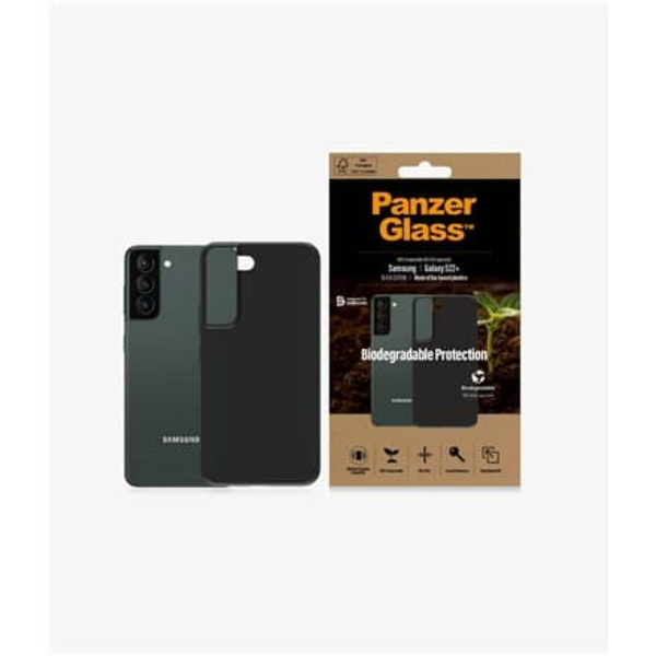 PanzerGlass Biodegradable Case Samsung Galaxy S22+ Bio-based plastic Black 100% Compostable. Contains wood material. Sleek black design. Compatible wi