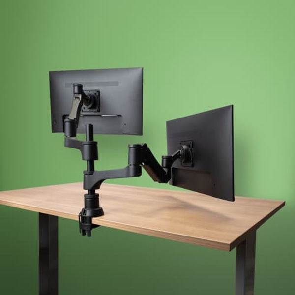 R-Go Tools Monitor arm R-Go Caparo Dual, for two monitors, adjustable with gas spring, 3-9 kg load capacity, 100% circular, black Sort