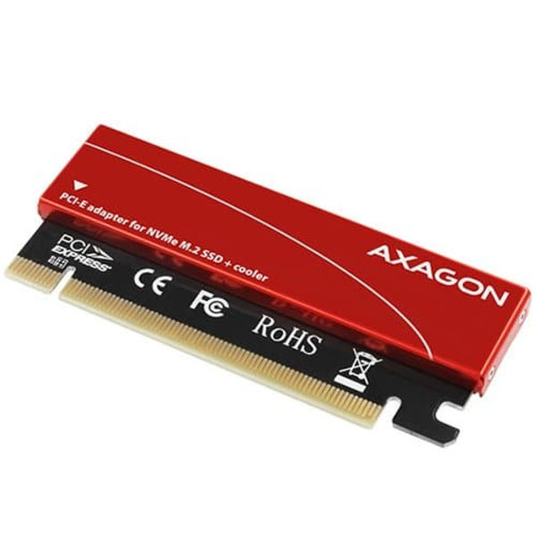 AXAGON PCEM2-S PCI-E 3.0 16x - M.2 SSD NVMe, up to 80mm SSD, low profile, cooler Sort, Rød