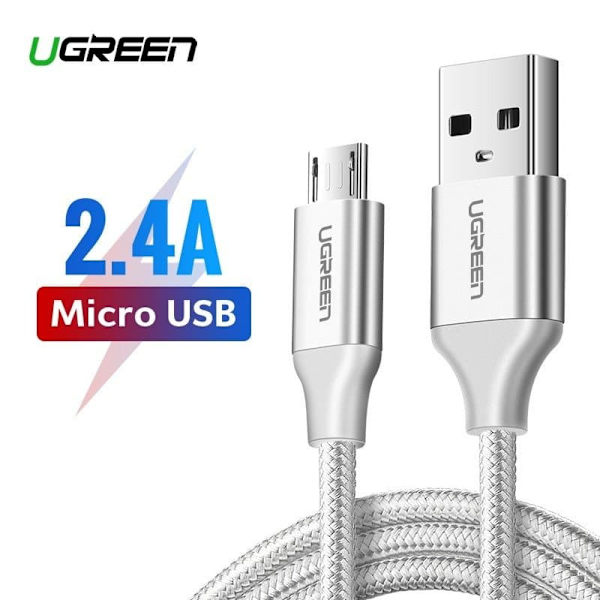 CABLU alimentare si date Ugreen, "US290", Fast Charging Data Cable pt. smartphone, USB la Micro-USB, braided, 1.5m, alb "60152" (timbru verde 0.08 lei