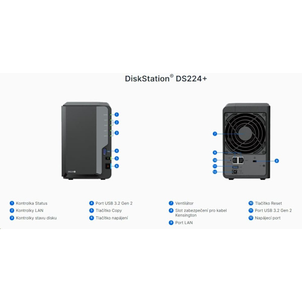 Synology | Tower NAS | DS224+ | up to 2 HDD/SSD | Intel Celeron | J4125 | Processor frequency 2.0 GHz | 2 GB | DDR4