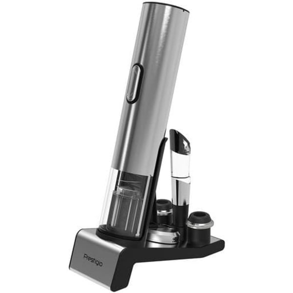Prestigio Garda, smart wine opener, simple operation with 2 buttons, aerator, vacuum stopper preserver, foil cutter, opens up to 50 bottles wihout rec