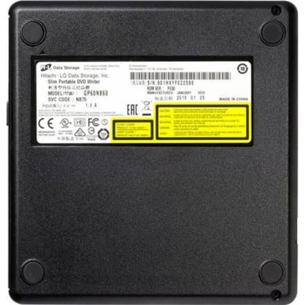 H.L Data Storage | Ultra Slim Portable DVD-Writer | GP60NB60 | Interface USB 2.0 | DVD±R/RW | CD read speed 24 x | CD write speed 24 x | Black | Deskt