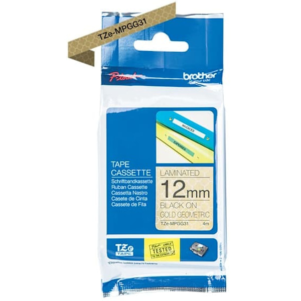 BROTHER TZe-MPGG31 black on gold geometric 4m long