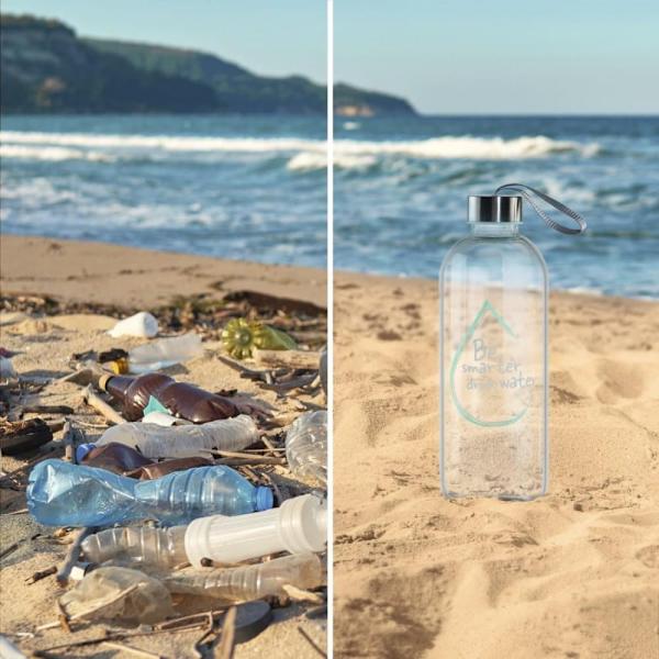 Xavax To Go Glass Bottle, 1l, with Protective Sleeve, Loop, for Carbonated & Hot/Cold