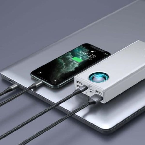 POWER BANK Baseus Ambilight, 30000mAh, PD 3.0 65W, 4 x USB; 1 x USB Type-C, digital display pt. status baterie, total 3A, alb, "PPLG000102" (timbru ve Hvit