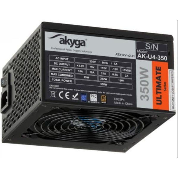 AKY AK-U4-350 Ultimate ATX Power Supply 350W 80+Bronze Fan12cm P8 4xSATA PCI-E Sort