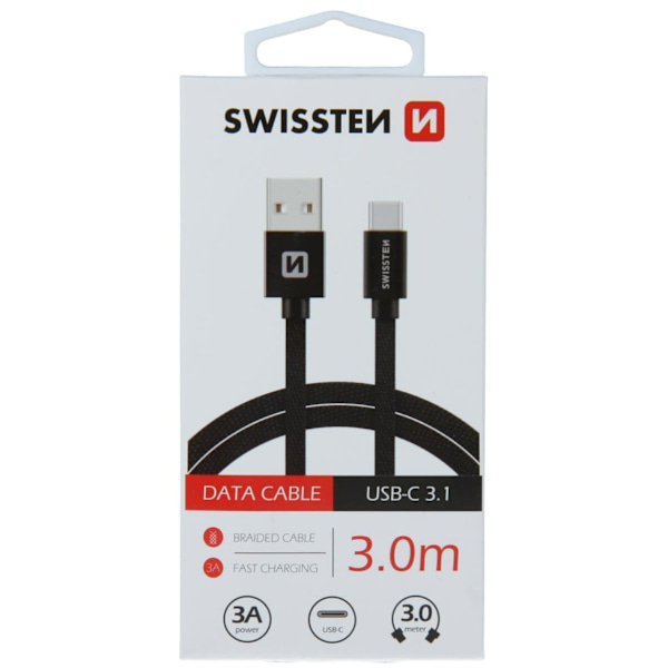 Swissten Datový Kabel Textile Usb / Usb-C 3,0 M Černý