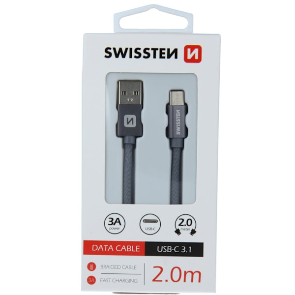 Swissten Datový Kabel Textile Usb / Usb-C 2,0 M Šedý