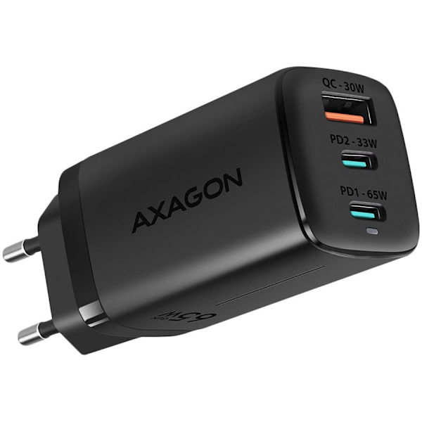 AXAGON GaN wallcharger 3x port (USB-A + 2x USB-C), 65W | ACU-DPQ65 musta