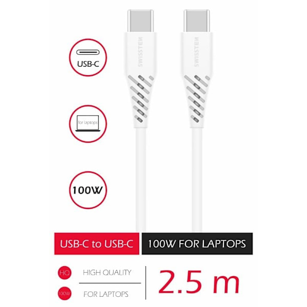 Swissten Datový kabel TPE USB-C / USB-C PD 5 A (100 W) 2,5 M bílý