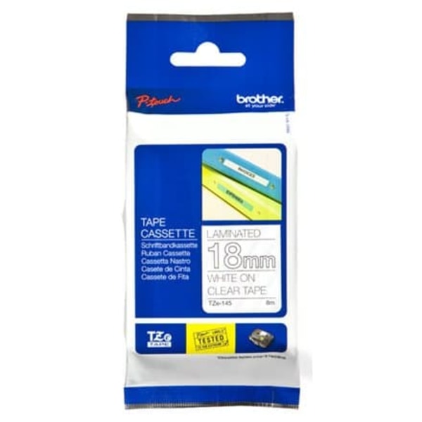 BROTHER TZE145 18mm WHITE ON CLEAR