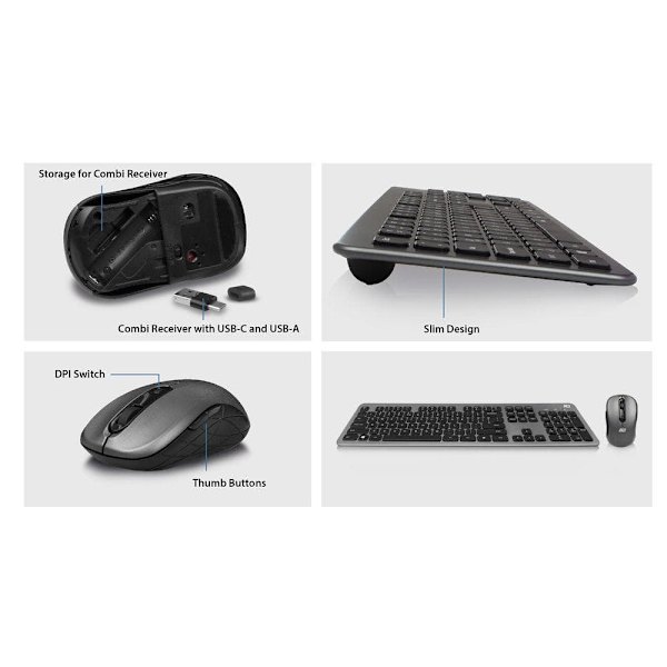 ACT Wireless Keyboard and Mouse set, USB-C/USB-A combi receiver