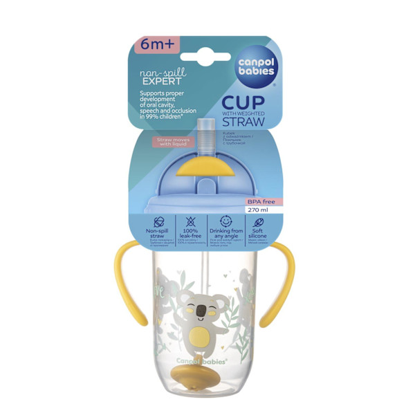 CANPOL BABIES non-spill cup with weighted straw EXOTIC ANIMALS, 6m+, 270ml, yellow, 56/606_yel