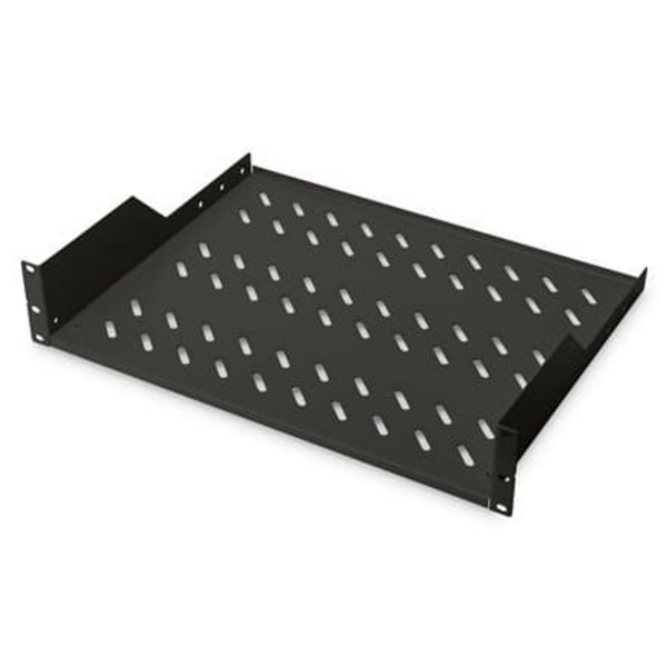 Digitus | 2U Fixed Shelf for Racks | DN-19 TRAY-2-SW | Black | Perfect for storage of components which are not 483 mm (19”) suitable. Slim design whic