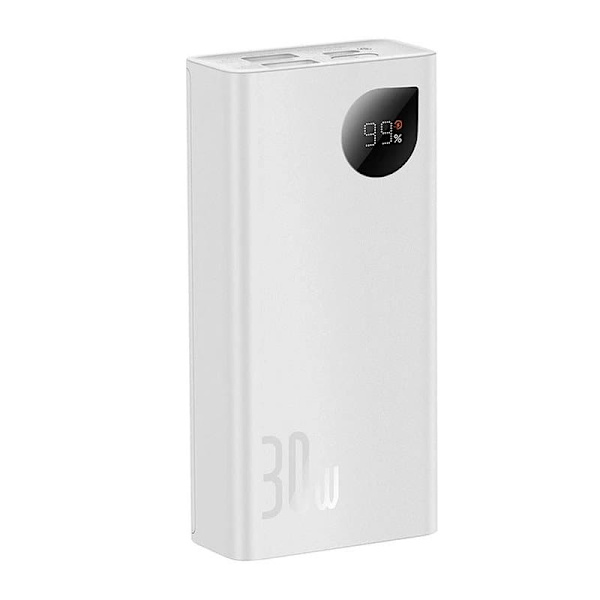 Baseus Power Bank Adaman2 with Digital display, C+U+U, PD 3.0, QC 3.0, 30W, 10000 mAh, with Type-C cable (0.3m), White (PPAD080002)