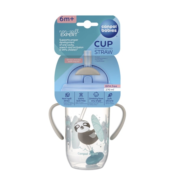 CANPOL BABIES non-spill cup with weighted straw EXOTIC ANIMALS, 6m+, 270ml, grey, 56/606_grey
