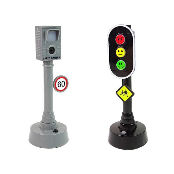 Set of Cars with Traffic Lights and Road Signs