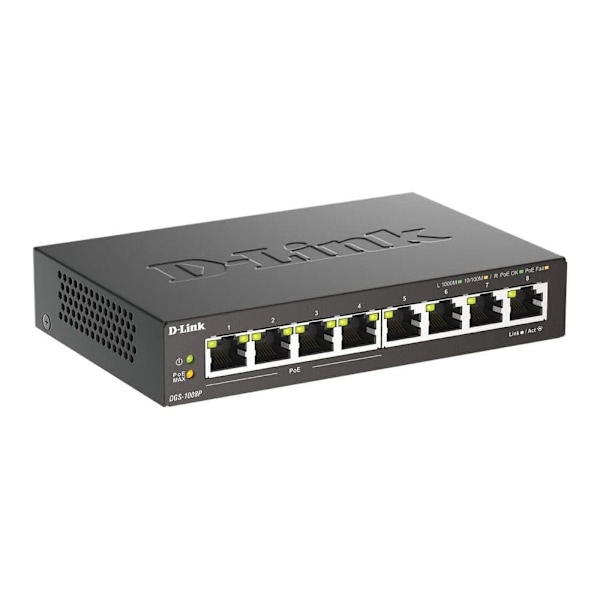 D-Link | 8-Port Gigabit PoE Switch (4xPoE) | DGS-1008P | Unmanaged | Desktop | Power supply type External