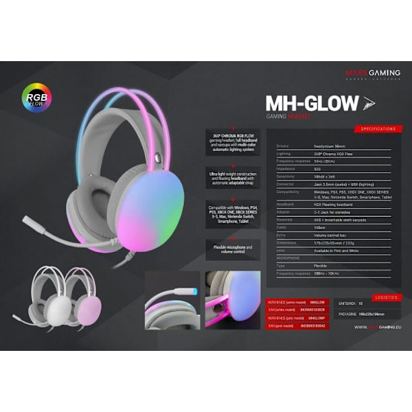 Mars Gaming MH-GLOW RGB Chroma Flow Gaming Headphones 3.5mm / USB