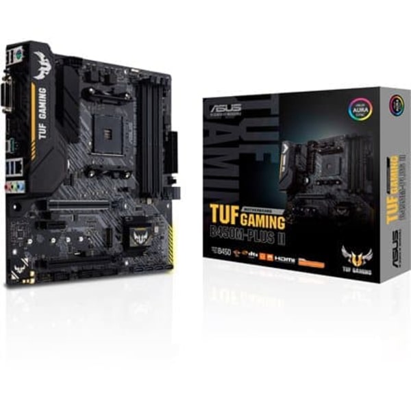 Asus | TUF GAMING B450M-PLUS II | Processor family AMD | Processor socket AM4 | DDR4 | Memory slots 4 | Number of SATA connectors 6 x SATA III | Chips