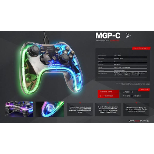 Mars Gaming MGP-C Gaming Controller RGB / USB-C / X-input & D-input