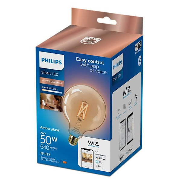 BEC smart LED Philips, soclu E27, putere 7 W, forma sferic, lumina alb calda alb rece, alimentare 220 - 240 V, "000008719514372122" (timbru verde 0.45