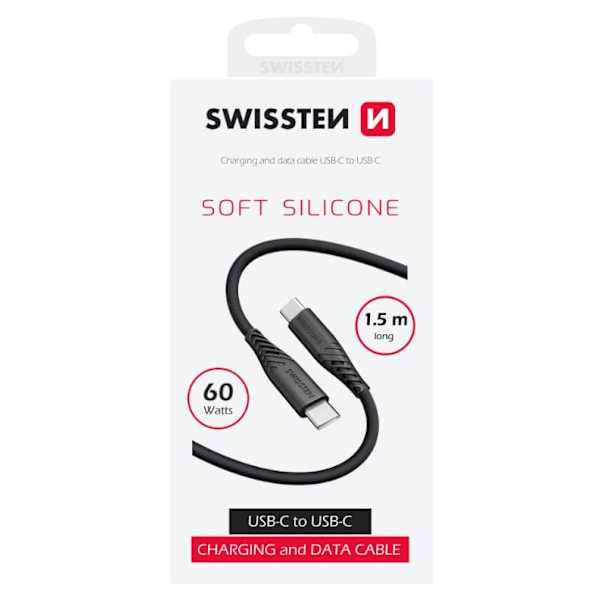 Swissten Datový kabel SOFT SILICONE USB-C / USB-C 1,5 M, PD 60 W, černý