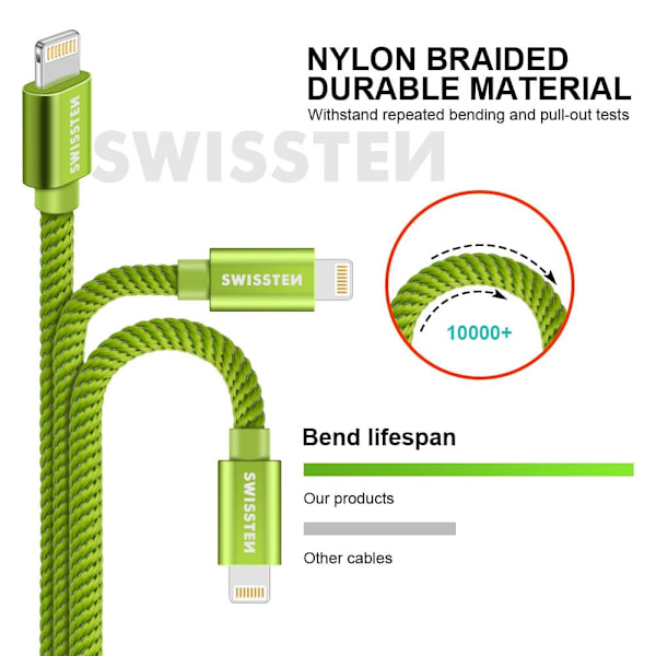 Swissten Datový Kabel Textile Usb / Lightning 1,2 M Zelený