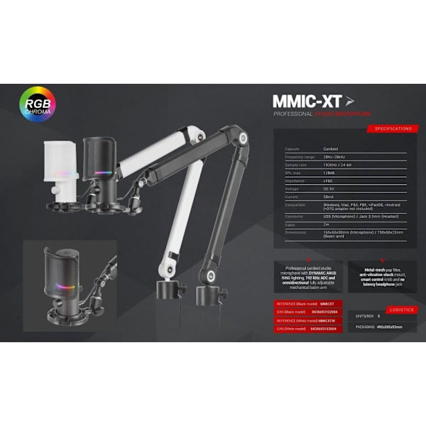 Mars Gaming  MMIC Studio Microphone with arm USB-C / RGB