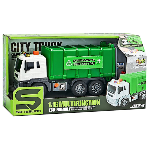 Green 1:16 Segregation Rubbish Truck with Friction Drive Sound effects