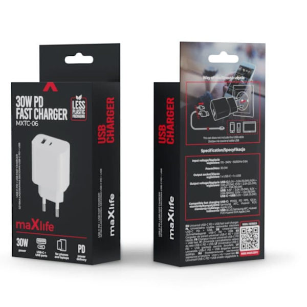 Maxlife MXTC-06 Charger USB-C / USB / 30W