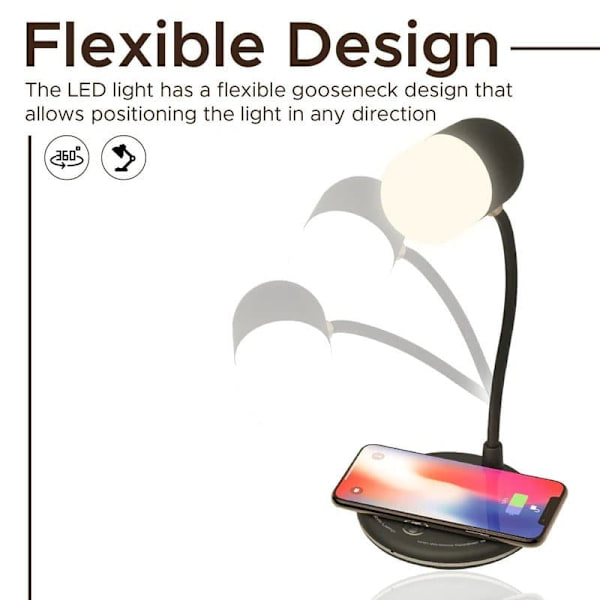 PROMATE LumiQi LED Table Lamp with Wireless charging and Bluetooth speaker